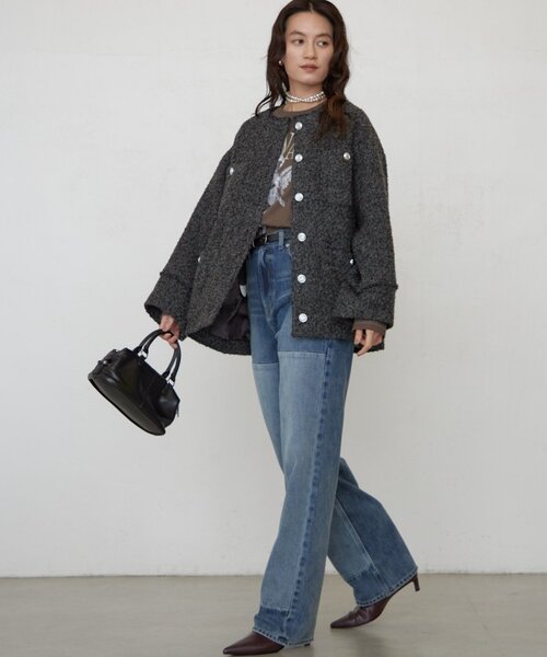 LOUNGEDRESS(ラウンジドレス)の「《ZOZO限定/名品アイテムが復刻!》ツイードジャケット 冬服(ノーカラージャケット・レディース・オフホワイト/ブラック/グレー・FREE)」の9枚目の写真