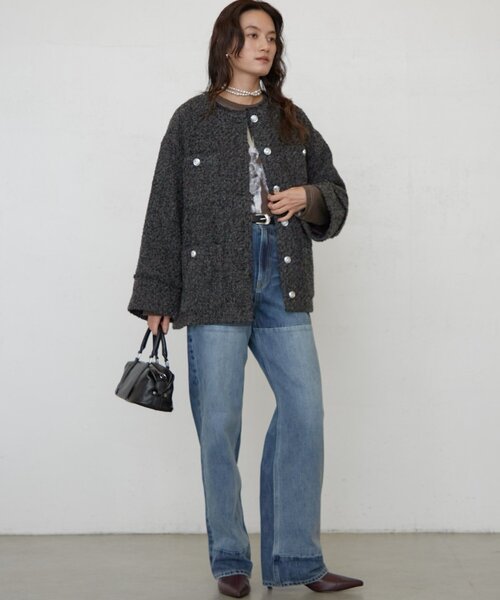 LOUNGEDRESS(ラウンジドレス)の「《ZOZO限定/名品アイテムが復刻!》ツイードジャケット 冬服(ノーカラージャケット・レディース・オフホワイト/ブラック/グレー・FREE)」の10枚目の写真