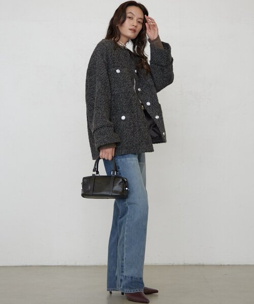 LOUNGEDRESS(ラウンジドレス)の「《ZOZO限定/名品アイテムが復刻!》ツイードジャケット 冬服(ノーカラージャケット・レディース・オフホワイト/ブラック/グレー・FREE)」の11枚目の写真