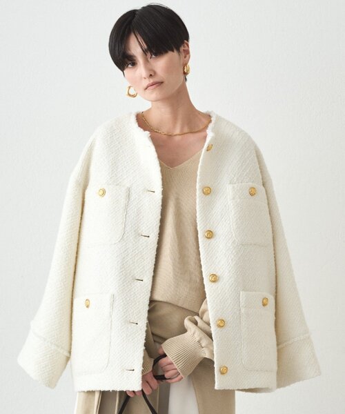 LOUNGEDRESS(ラウンジドレス)の「《ZOZO限定/名品アイテムが復刻!》ツイードジャケット 冬服(ノーカラージャケット・レディース・オフホワイト/ブラック/グレー・FREE)」の13枚目の写真