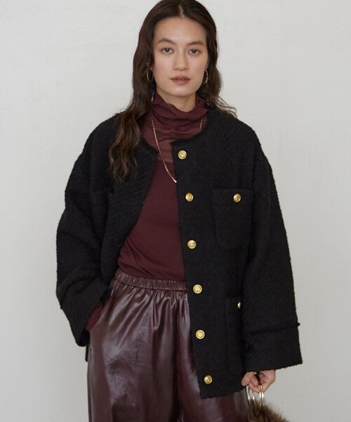 LOUNGEDRESS(ラウンジドレス)の「《ZOZO限定/名品アイテムが復刻!》ツイードジャケット 冬服(ノーカラージャケット・レディース・オフホワイト/ブラック/グレー・FREE)」の14枚目の写真