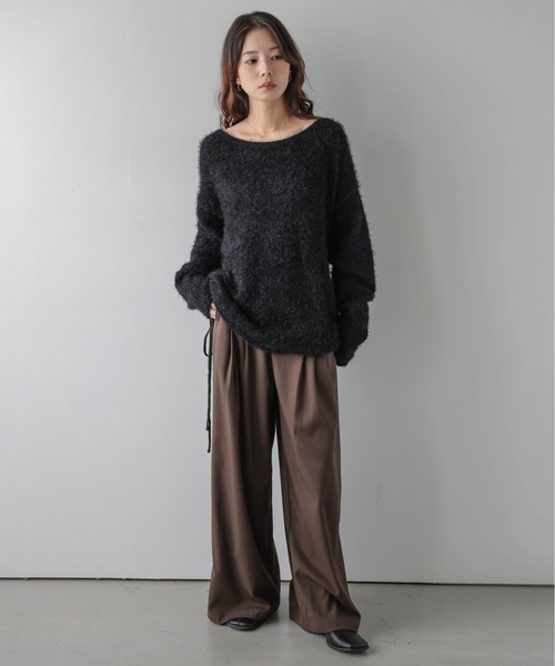 AMELY(エミリー)の「シャギーニットプルオーバー/サイドドロスト/リボン(ニット/セーター・レディース・ベージュ/グレー/ブラウン/ブラック/レッド・フリー)」の6枚目の写真
