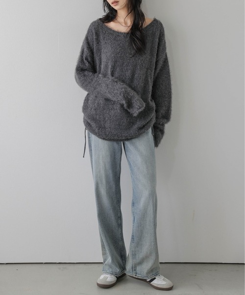 AMELY(エミリー)の「シャギーニットプルオーバー/サイドドロスト/リボン(ニット/セーター・レディース・ベージュ/グレー/ブラウン/ブラック/レッド・フリー)」の10枚目の写真