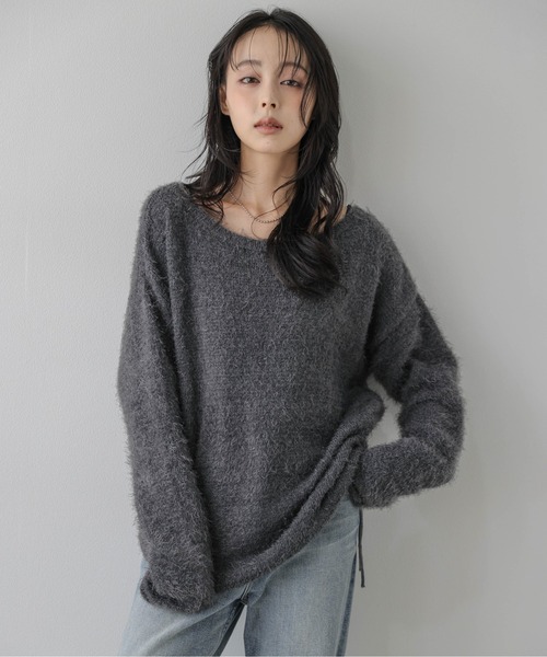 AMELY(エミリー)の「シャギーニットプルオーバー/サイドドロスト/リボン(ニット/セーター・レディース・ベージュ/グレー/ブラウン/ブラック/レッド・フリー)」の13枚目の写真