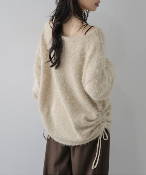 AMELY(エミリー)の「シャギーニットプルオーバー/サイドドロスト/リボン(ニット/セーター・レディース・ベージュ/グレー/ブラウン/ブラック/レッド・フリー)」の19枚目の写真