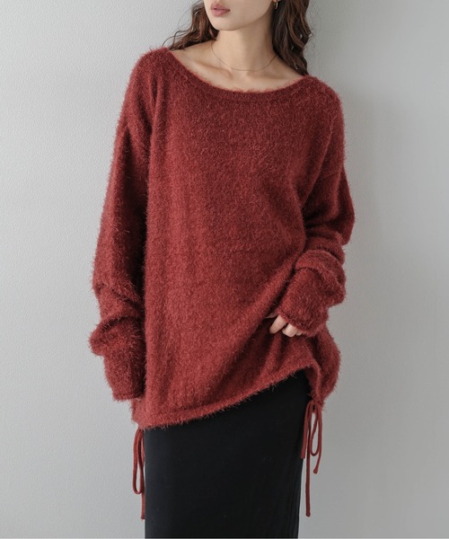 AMELY(エミリー)の「シャギーニットプルオーバー/サイドドロスト/リボン(ニット/セーター・レディース・ベージュ/グレー/ブラウン/ブラック/レッド・フリー)」の22枚目の写真