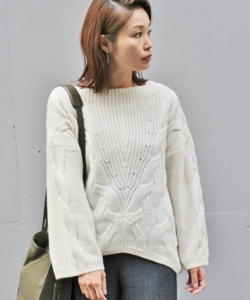 FIGARO Paris（フィガロパリ）の「アルパカ混 BIGケーブルプルオーバー◆（ニット/セーター・レディース・グレー/キナリ・FREE）」の20枚目の写真
