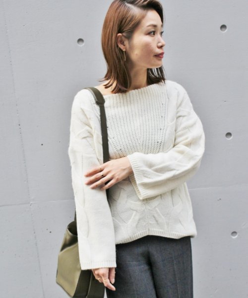 FIGARO Paris（フィガロパリ）の「アルパカ混 BIGケーブルプルオーバー◆（ニット/セーター・レディース・グレー/キナリ・FREE）」の22枚目の写真