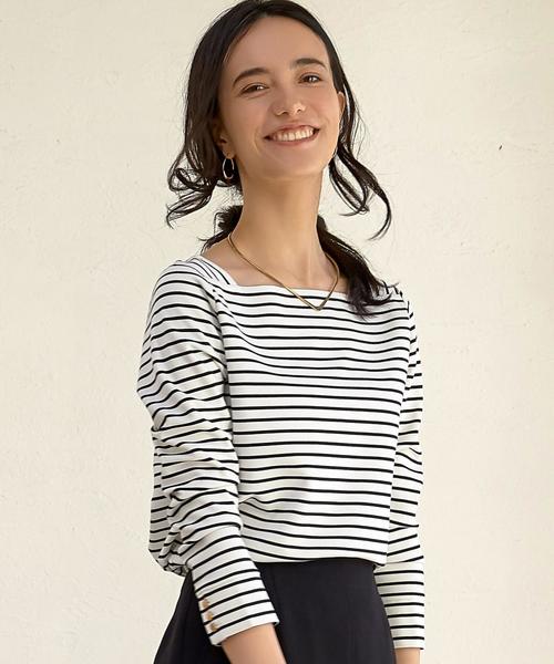 green label relaxing(グリーンレーベルリラクシング)の「KF リップルBOR スクエア/N POカットソー◆(Tシャツ/カットソー・レディース・オフホワイト/コバルトブルー/ネイビー・FREE)」の2枚目の写真