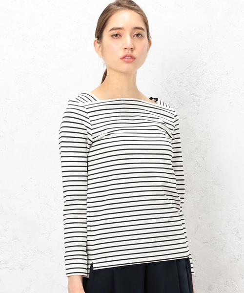 green label relaxing(グリーンレーベルリラクシング)の「KF リップルBOR スクエア/N POカットソー◆(Tシャツ/カットソー・レディース・オフホワイト/コバルトブルー/ネイビー・FREE)」の4枚目の写真