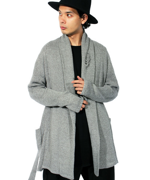 ８(eight)（エイト）の「ダメージ ニット ガウン コーディガン（カーディガン/ボレロ・メンズ・ブラック/グレー/カーキ・LARGE/MEDIUM/X-LARGE）」の3枚目の写真