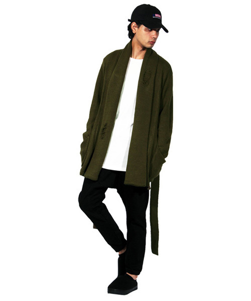 ８(eight)（エイト）の「ダメージ ニット ガウン コーディガン（カーディガン/ボレロ・メンズ・ブラック/グレー/カーキ・LARGE/MEDIUM/X-LARGE）」の6枚目の写真