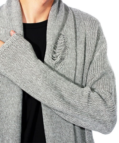 ８(eight)（エイト）の「ダメージ ニット ガウン コーディガン（カーディガン/ボレロ・メンズ・ブラック/グレー/カーキ・LARGE/MEDIUM/X-LARGE）」の12枚目の写真