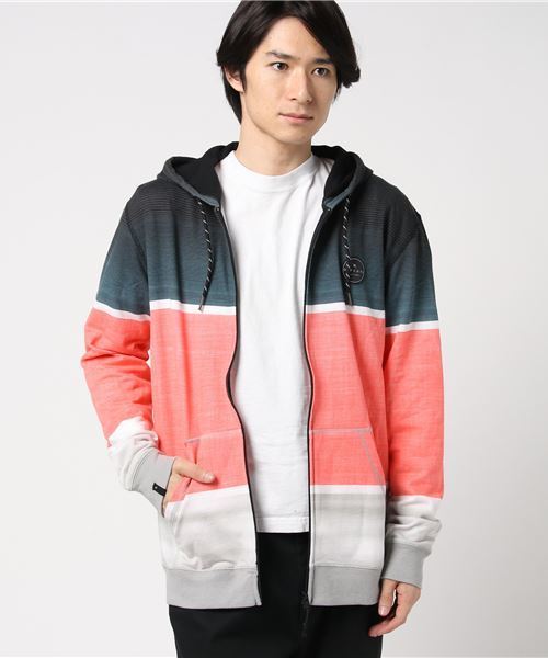 rip curl(リップカール)の「【RIP CURL リップカール】ボーダーフルジップパーカ(パーカー・メンズ・コーラル/グレー・LARGE/MEDIUM)」の1枚目の写真