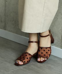 SESTO | シースルードットチュールのチャンキーヒールストラップサンダル/屈曲するアウトソール＆ふわふわクッションインソール(サンダル)