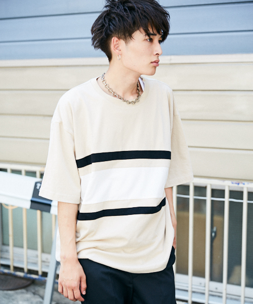 kutir（クティール）の「color bloking TEE / 配色ビッグTシャツ　ハーフスリーブ（Tシャツ/カットソー・メンズ・ホワイト/ブラック/ブラウン・MEDIUM/LARGE）」の3枚目の写真