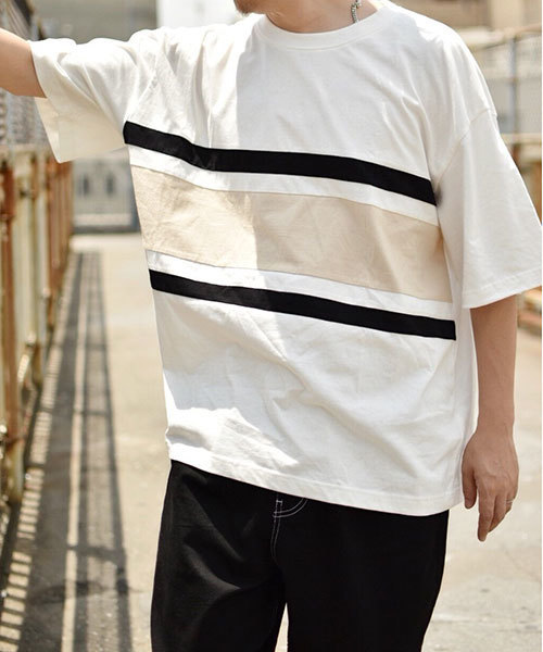 kutir（クティール）の「color bloking TEE / 配色ビッグTシャツ　ハーフスリーブ（Tシャツ/カットソー・メンズ・ホワイト/ブラック/ブラウン・MEDIUM/LARGE）」の2枚目の写真