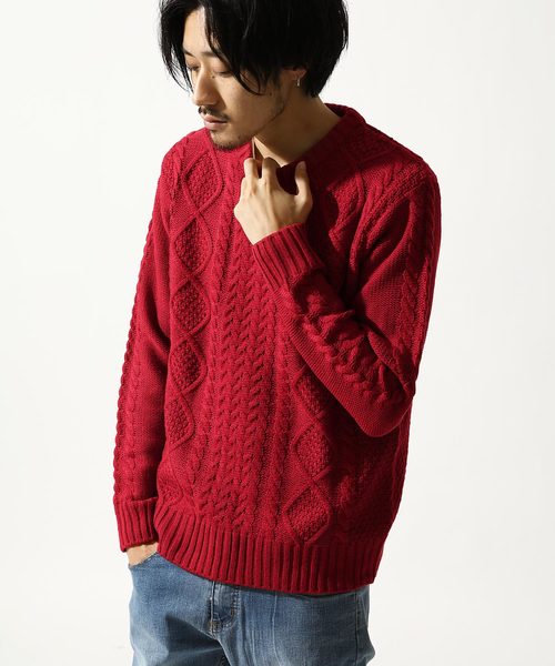 ZIP FIVE(ジップファイブ)の「クルーネックケーブルニットセーター【ローゲージニット】(ニット/セーター・レディース・ブラック/ベージュ/パープル/ネイビー/グレー/レッド/オフホワイト/カーキ/オレンジ/ブルー/グリーン/アイボリー/ブラック×ホワイト/ブラック系その他/ブルー系その他/キャメル/ブラック×グリーン/スモークピンク/ワイン/ブラック系その他2・SMALL/MEDIUM/LARGE/X-LARGE)」の18枚目の写真