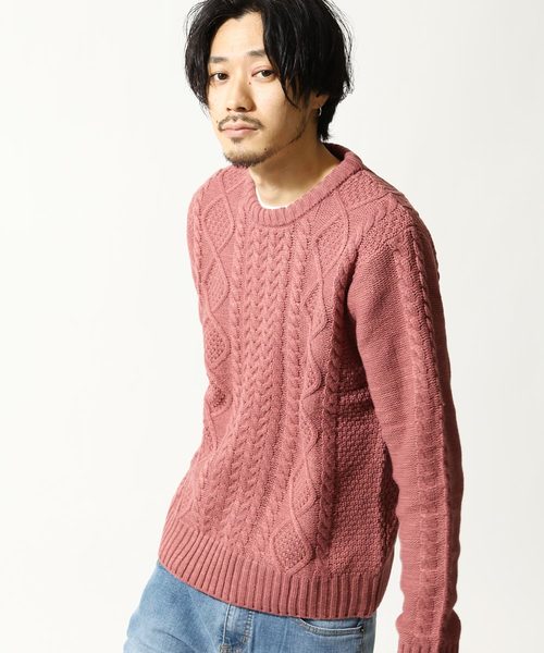 ZIP FIVE(ジップファイブ)の「クルーネックケーブルニットセーター【ローゲージニット】(ニット/セーター・レディース・ブラック/ベージュ/パープル/ネイビー/グレー/レッド/オフホワイト/カーキ/オレンジ/ブルー/グリーン/アイボリー/ブラック×ホワイト/ブラック系その他/ブルー系その他/キャメル/ブラック×グリーン/スモークピンク/ワイン/ブラック系その他2・SMALL/MEDIUM/LARGE/X-LARGE)」の17枚目の写真