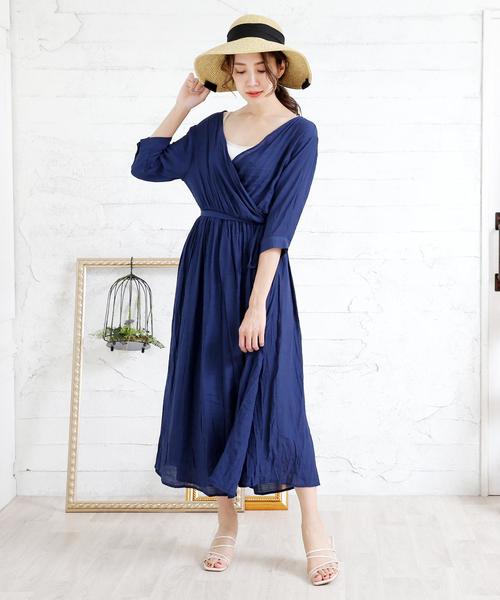Doula Doula（ドゥーラドゥーラ）の「2wayカシュクールロングカーディガン　ワンピース（カーディガン/ボレロ・レディース・ブラック/ベージュ/ネイビー/ホワイト・M/L）」の20枚目の写真