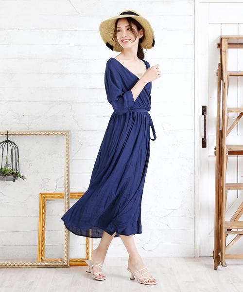 Doula Doula（ドゥーラドゥーラ）の「2wayカシュクールロングカーディガン　ワンピース（カーディガン/ボレロ・レディース・ブラック/ベージュ/ネイビー/ホワイト・M/L）」の8枚目の写真