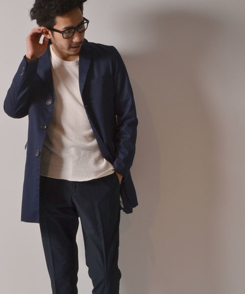 AMERICAN RAG CIE（アメリカンラグシー）の「AMERICAN RAG CIE コットンチェスターコート 114-AKS-M141-CO029∴（チェスターコート・メンズ・ネイビー/ベージュ/カーキ・2/1/3）」の3枚目の写真