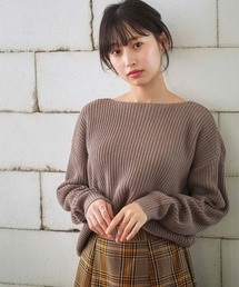 ボートネックドルマンあぜ編ニット