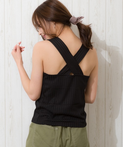 SpRay（スプレイ）の「ワイドリブバッククロスタンク（タンクトップ・レディース・ブラック/アイボリー/モカ/グレイッシュベージュ/ダークオレンジ・FREE）」の8枚目の写真