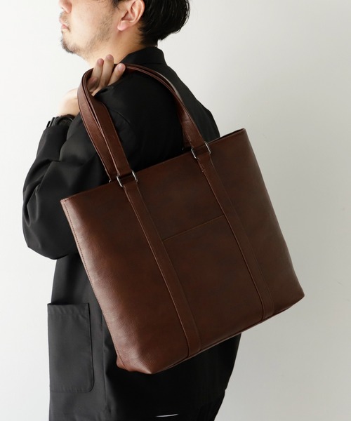 VitaFelice（ヴィータフェリーチェ）の「スクエアビッグトートバッグ（ビジネスバッグ・メンズ・ブラウン/ダークグレー/ブラック/ダークブラウン・FREE）」の3枚目の写真