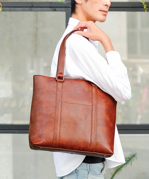 VitaFelice（ヴィータフェリーチェ）の「スクエアビッグトートバッグ（ビジネスバッグ・メンズ・ブラウン/ダークグレー/ブラック/ダークブラウン・FREE）」の4枚目の写真
