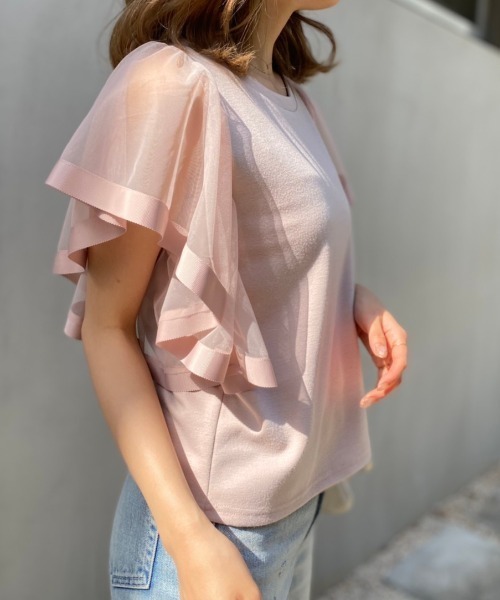 rienda（リエンダ）の「袖チュールカットトップス（Tシャツ/カットソー・レディース・ライトピンク/ブラック/ブラウン・FREE）」の7枚目の写真