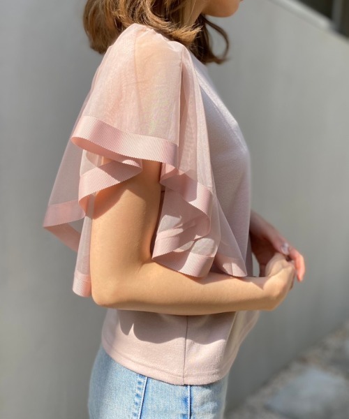 rienda（リエンダ）の「袖チュールカットトップス（Tシャツ/カットソー・レディース・ライトピンク/ブラック/ブラウン・FREE）」の13枚目の写真