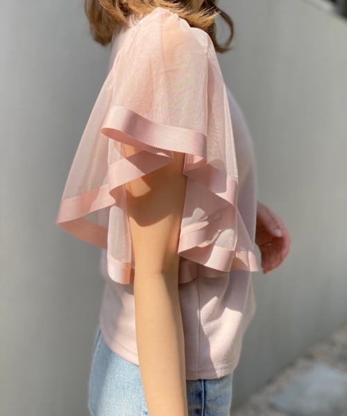 rienda（リエンダ）の「袖チュールカットトップス（Tシャツ