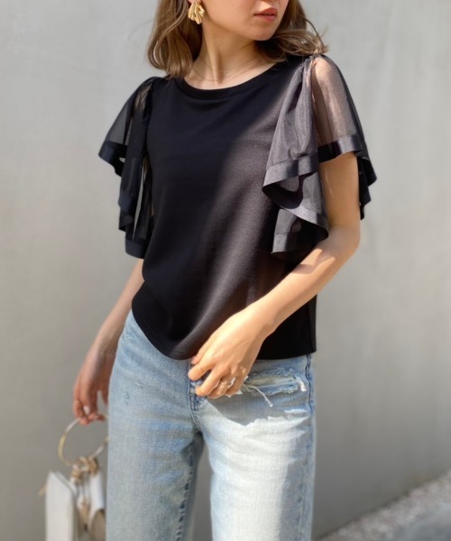 rienda（リエンダ）の「袖チュールカットトップス（Tシャツ/カットソー・レディース・ライトピンク/ブラック/ブラウン・FREE）」の19枚目の写真