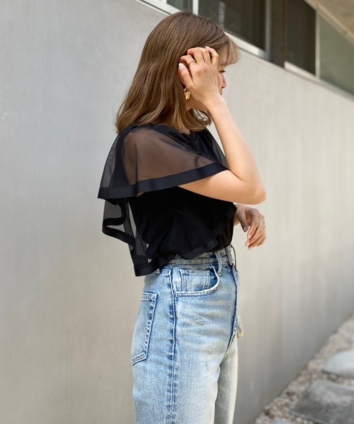 rienda（リエンダ）の「袖チュールカットトップス（Tシャツ/カットソー・レディース・ライトピンク/ブラック/ブラウン・FREE）」の17枚目の写真