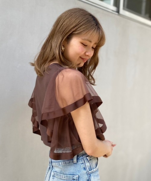 rienda（リエンダ）の「袖チュールカットトップス（Tシャツ/カットソー・レディース・ライトピンク/ブラック/ブラウン・FREE）」の11枚目の写真