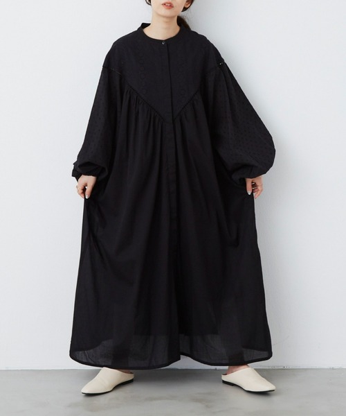 Libra Cue（リブラ キュー）の「ジャガードスリーブコットンワンピース（ワンピース・レディース・カーキ/ブラック/ネイビー/アイボリー・FREE）」の2枚目の写真