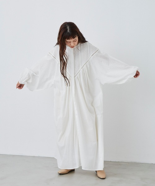 Libra Cue（リブラ キュー）の「ジャガードスリーブコットンワンピース（ワンピース・レディース・カーキ/ブラック/ネイビー/アイボリー・FREE）」の16枚目の写真