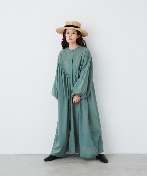 Libra Cue（リブラ キュー）の「ジャガードスリーブコットンワンピース（ワンピース・レディース・カーキ/ブラック/ネイビー/アイボリー・FREE）」の6枚目の写真