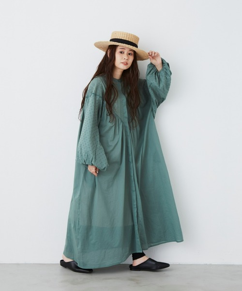 Libra Cue（リブラ キュー）の「ジャガードスリーブコットンワンピース（ワンピース・レディース・カーキ/ブラック/ネイビー/アイボリー・FREE）」の14枚目の写真