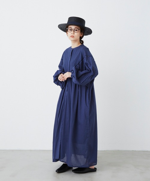 美品★BABYLONE キュプラコットンカシュワンピース　38 キュプラコットンシワ加工ボタニカルサラサプリント半袖