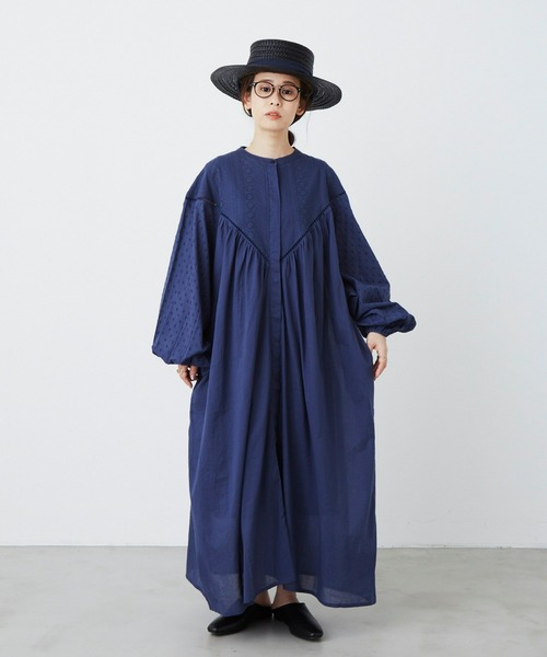 Libra Cue（リブラ キュー）の「ジャガードスリーブコットンワンピース（ワンピース・レディース・カーキ/ブラック/ネイビー/アイボリー・FREE）」の7枚目の写真