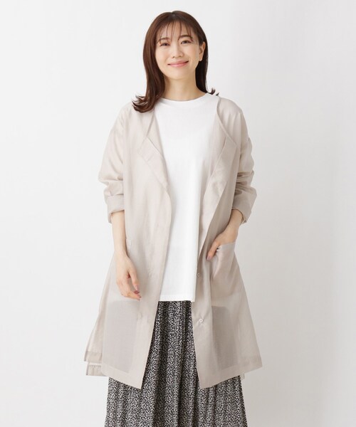 SHOO・LA・RUE(シューラルー)の「◆シアークルーネックコート(ノーカラーコート・レディース・ブラック/ナチュラル・00)」の1枚目の写真