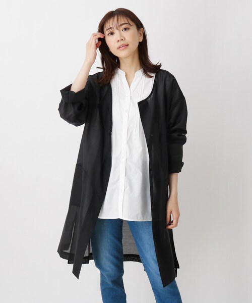 SHOO・LA・RUE(シューラルー)の「◆シアークルーネックコート(ノーカラーコート・レディース・ブラック/ナチュラル・00)」の2枚目の写真