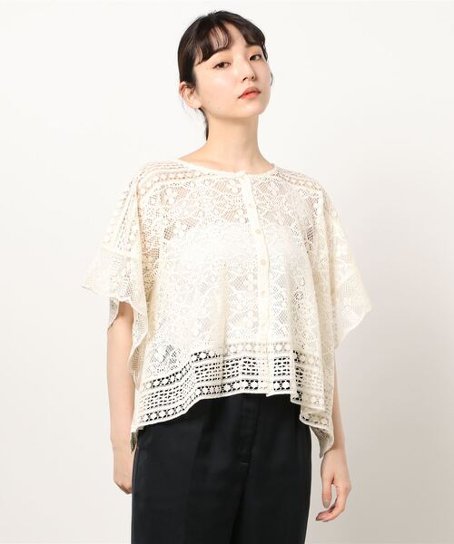 Samansa Mos2(サマンサ モスモス)の「総レースポンチョブラウス(シャツ/ブラウス・レディース・オフホワイト/キナリ/ブラック・フリ-)」の8枚目の写真