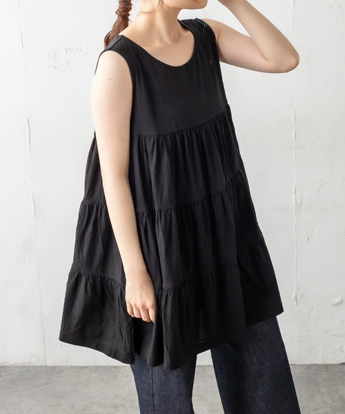 tokuko1ervol ブラックフリルノースリーブチュニック PUAL CE CIN（ピュアルセシン）の「ティアードノースリーブ
