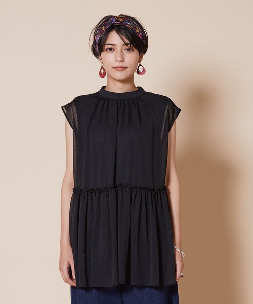 JETSET SOLO PLUS （ジェットセットソロプラス）の「シフォン楊柳 ドットチュニック（シャツ/ブラウス・レディース・ブラック/ブラウン/レッド・FREE）」の4枚目の写真