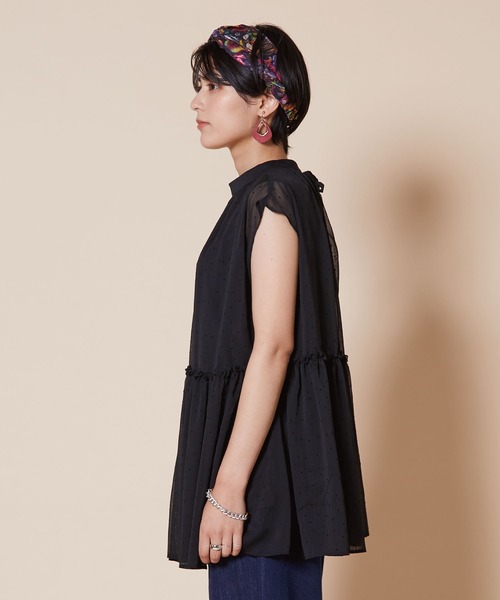 JETSET SOLO PLUS （ジェットセットソロプラス）の「シフォン楊柳 ドットチュニック（シャツ/ブラウス・レディース・ブラック/ブラウン/レッド・FREE）」の5枚目の写真
