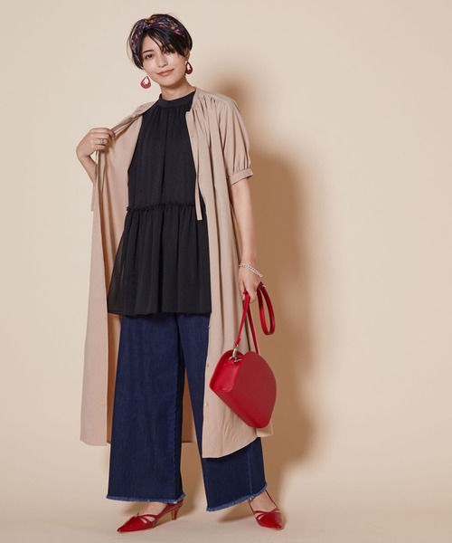 JETSET SOLO PLUS （ジェットセットソロプラス）の「シフォン楊柳 ドットチュニック（シャツ/ブラウス・レディース・ブラック/ブラウン/レッド・FREE）」の11枚目の写真