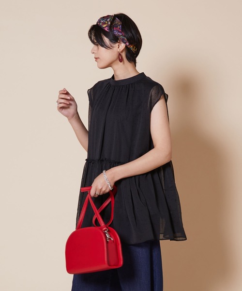 JETSET SOLO PLUS （ジェットセットソロプラス）の「シフォン楊柳 ドットチュニック（シャツ/ブラウス・レディース・ブラック/ブラウン/レッド・FREE）」の7枚目の写真